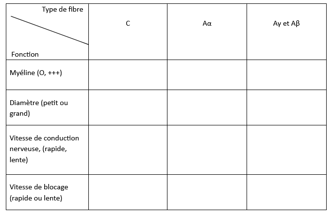 Tableau physiologie des nerfs périphériques